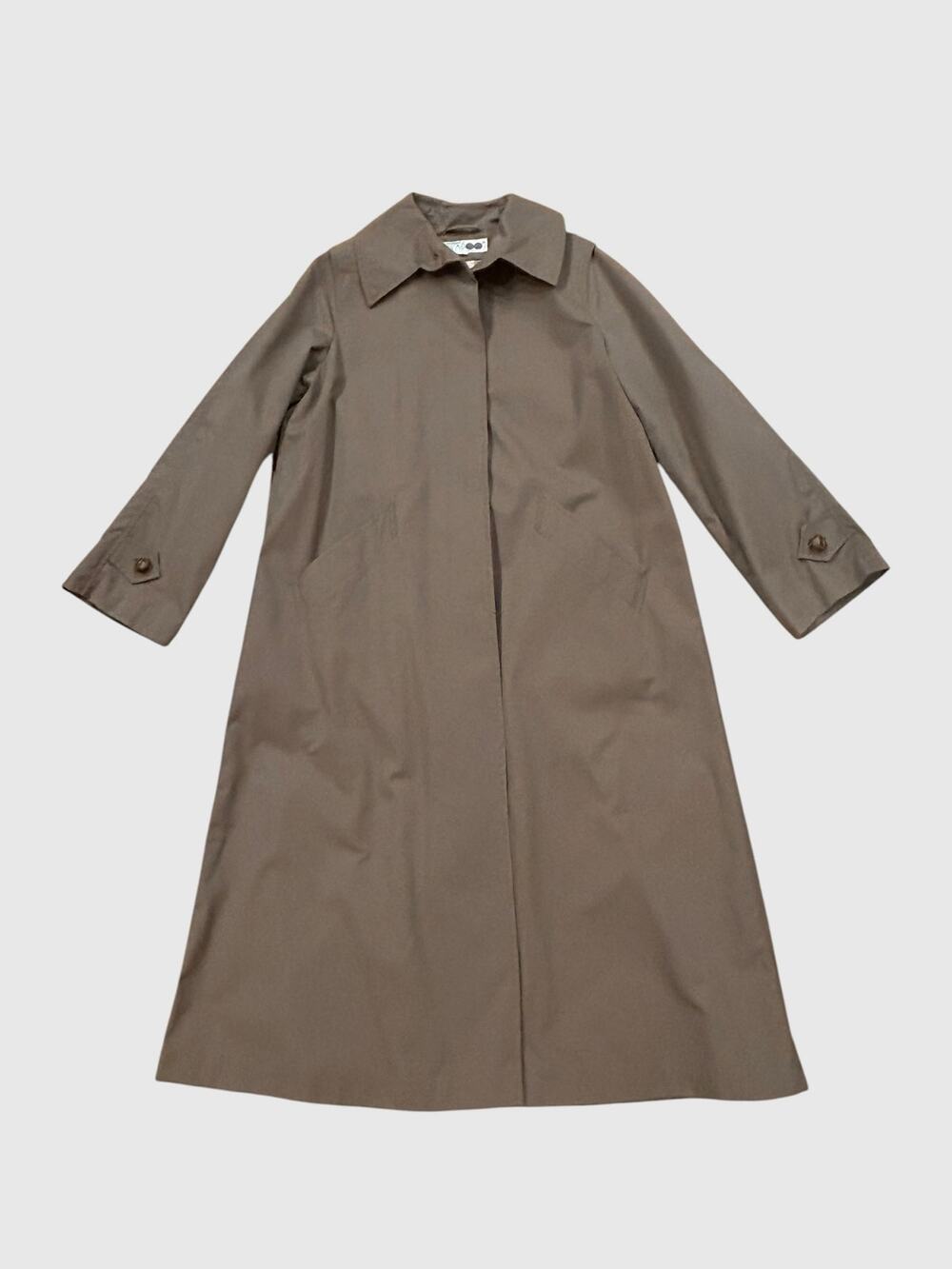 Vintage 70s Brown A Line Trench Coat Striped Lining Size 11 Medium -